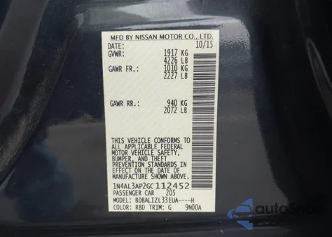 2016 Nissan Altima 2.5 Sv z USA, uszkodzony, nr VIN 1N4AL3AP2GC112452